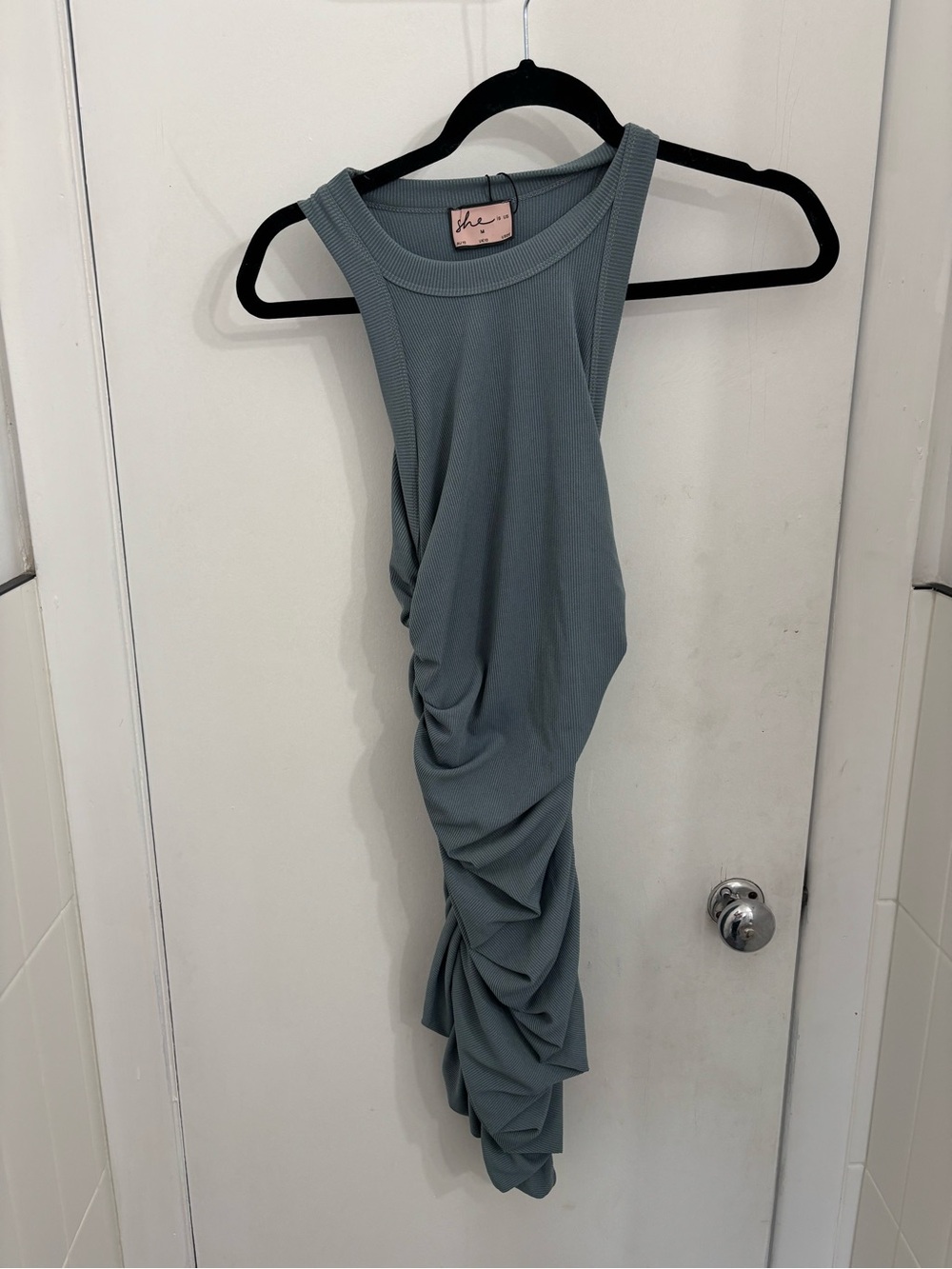 Ruched Tank Mini Dress in Dusty Blue - Unbranded